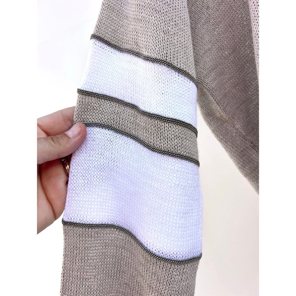 Brunello Cucinelli Cotton Knit Cardigan Sporty Preppy Stripes Small Gray - Picture 7 of 11